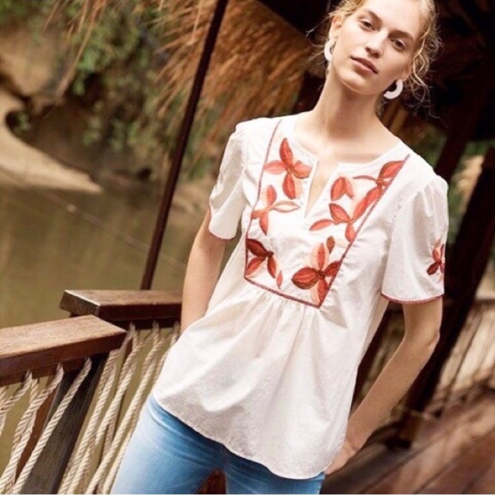 NWT Madewell Embroidered Fable white cotton red and pink floral size Small